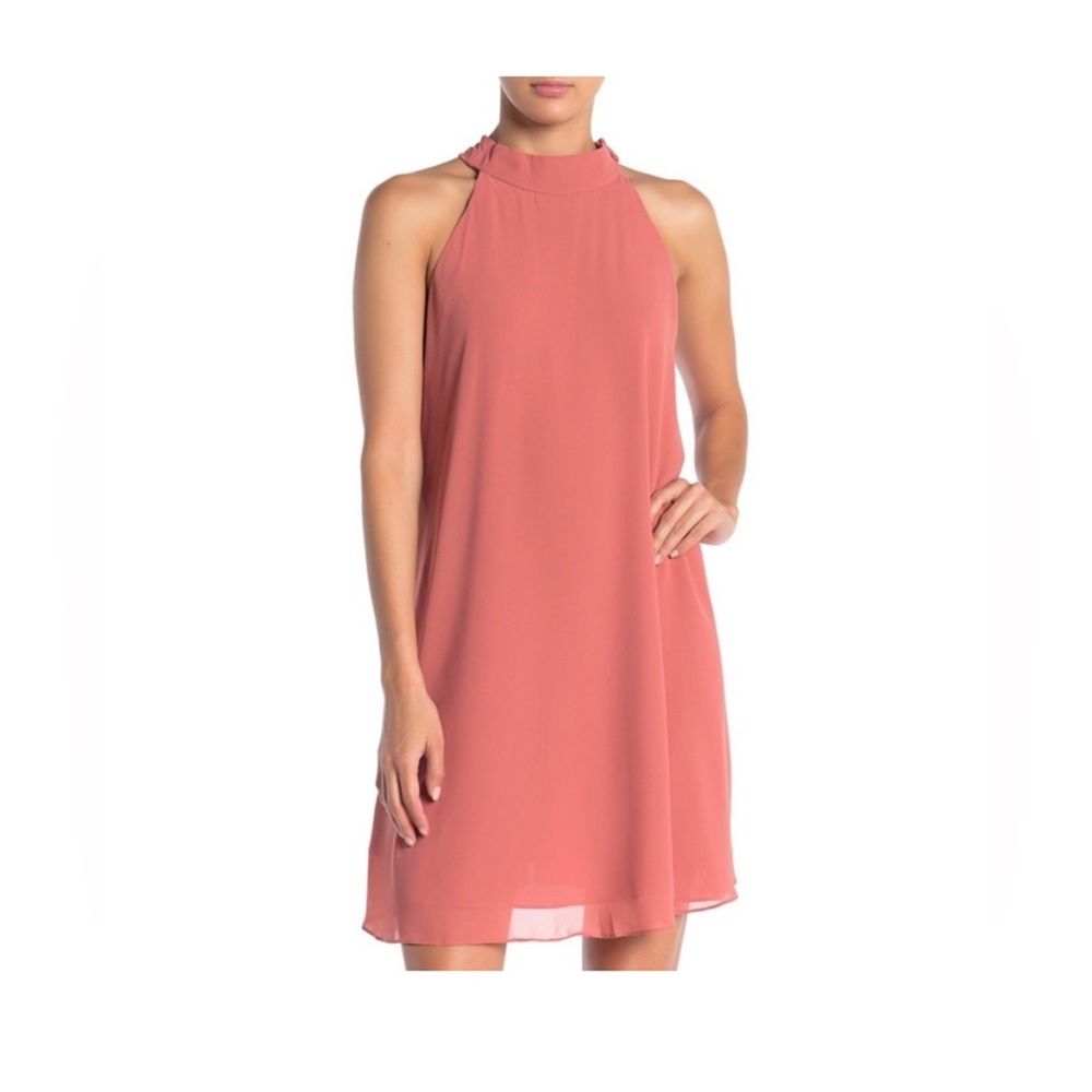 Pink Sleeveless High Neck Mini Dress